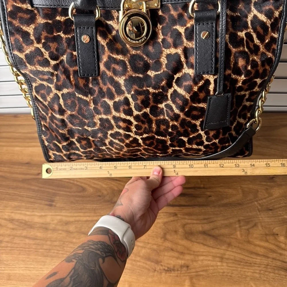 Michael Kors Hamilton Limited Edition Large Leopard Print Hair Calf Tote Black